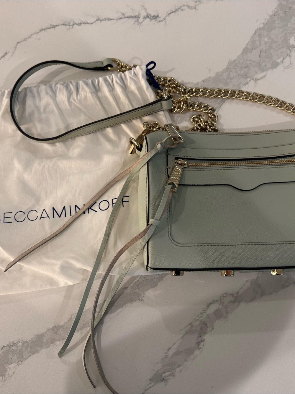 Rebecca Minkoff Pale Blue Crossbody with Gold Chain